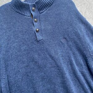 Chaps Men's 2XL Navy‎ Blue Leather Elbow Patches 1/4 Mock Neck Button Grandpa